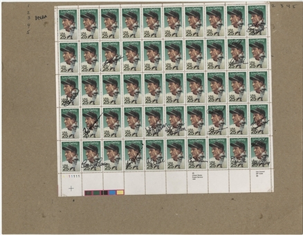1989 Lou Gehrig Stamps Signed by 15 baseball Hall Of Famers (JSA Auction Letter)